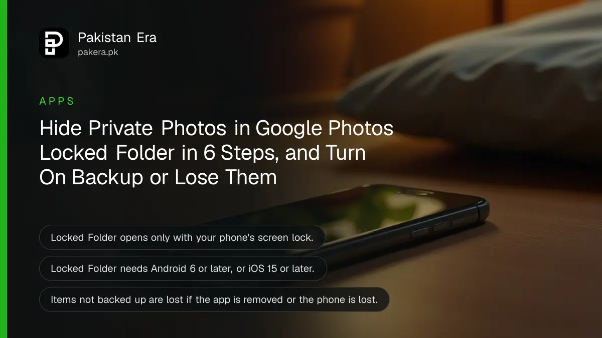 A smartphone face up on a bedside table at night with its screen dark, a small lamp and a potted plant out of focus behind