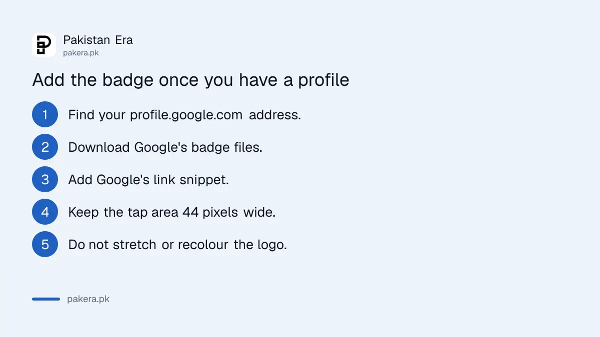 Steps for a creator to add a Google Search profile badge to a website once a profile is claimed