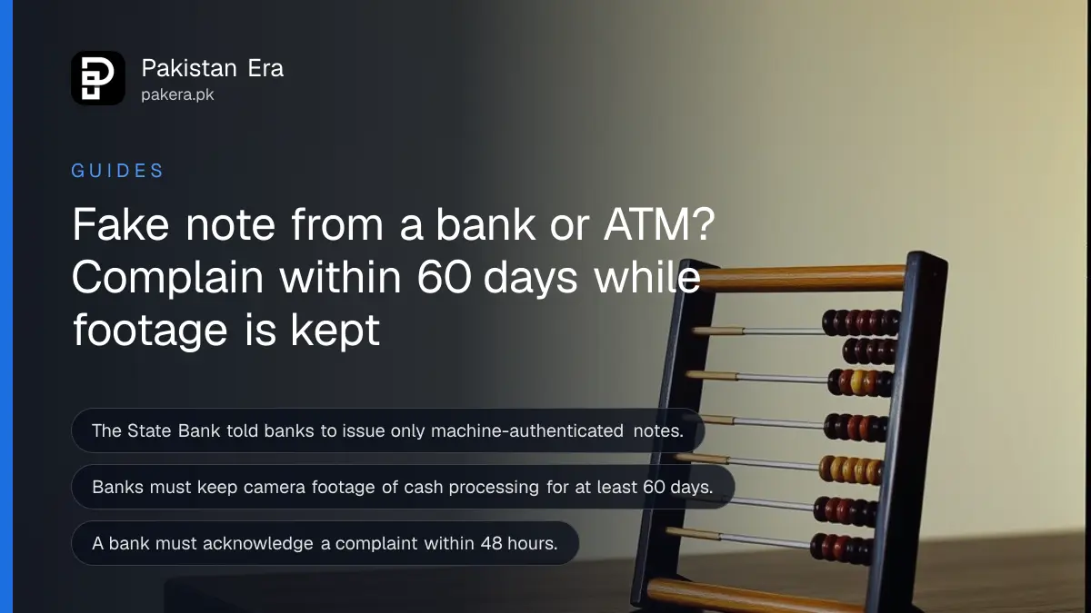 An abacus on a dark wooden table, for a guide to what to do after receiving a fake note from a bank or ATM