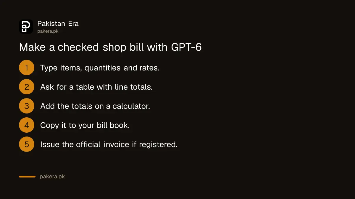Five steps to make a checked shop bill with GPT-6