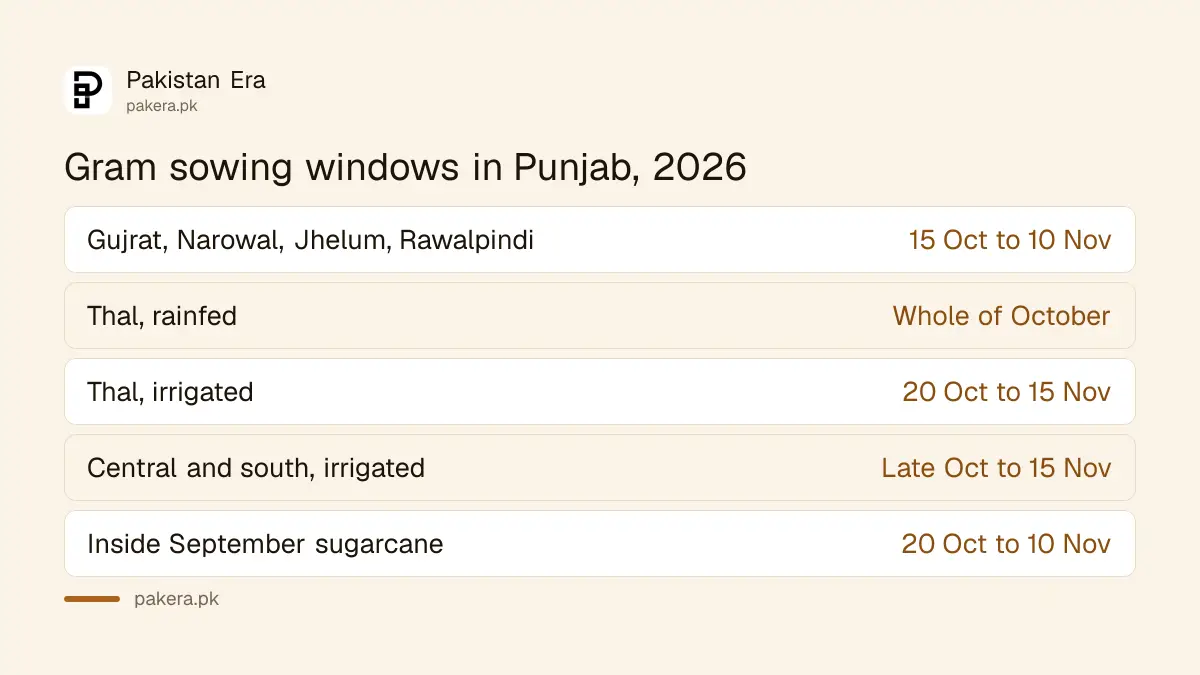 Gram sowing windows in Punjab for 2026 by district group, from 15 October to 15 November