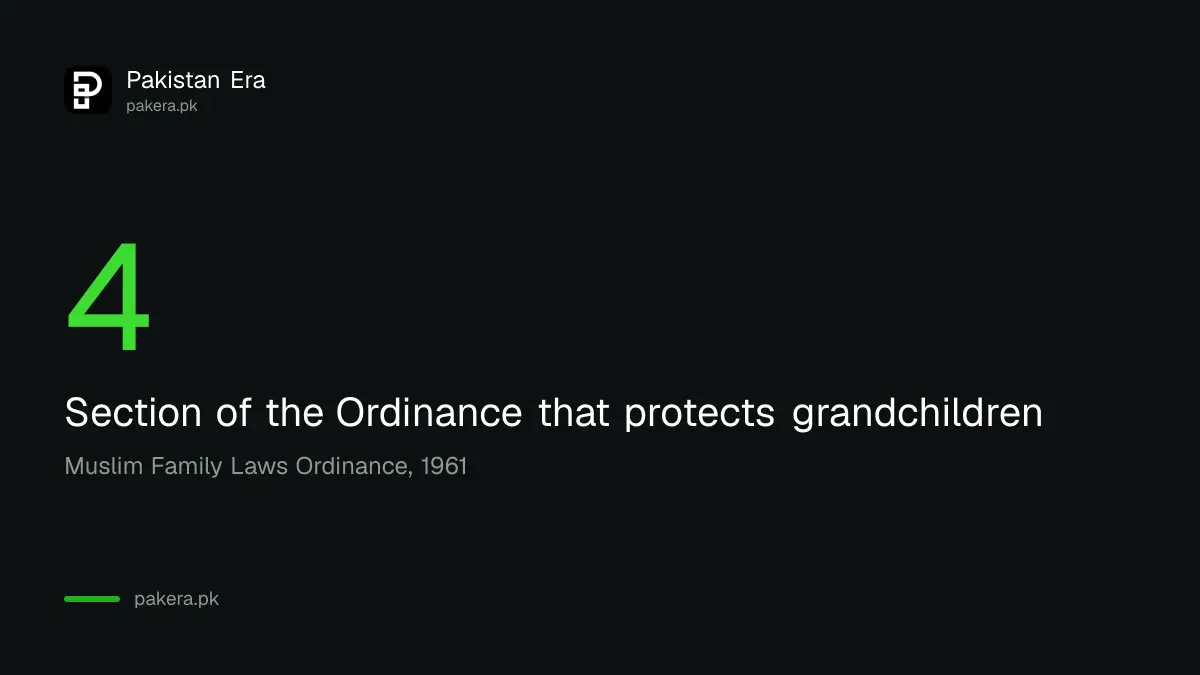 The number 4, the section of the Muslim Family Laws Ordinance that protects grandchildren in Pakistan