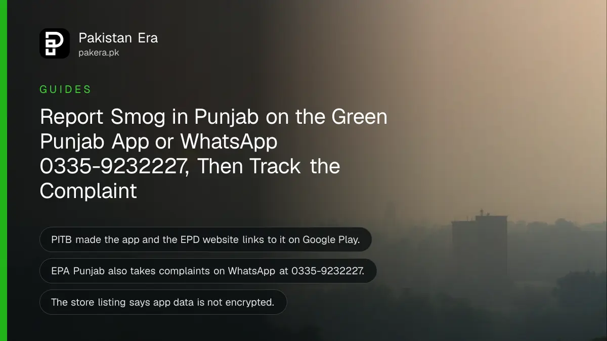 A hazy smog-covered Lahore skyline at sunrise seen across green parkland