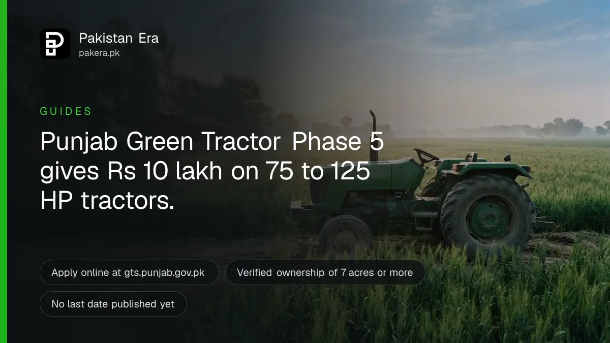 A new tractor standing in a green wheat field in Punjab at sunrise
