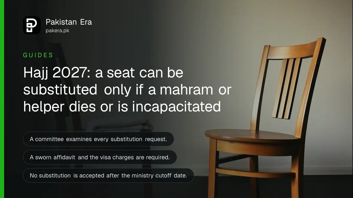 Two wooden chairs facing each other with a folded white cloth on one seat, for a guide on Hajj seat substitution in Pakistan