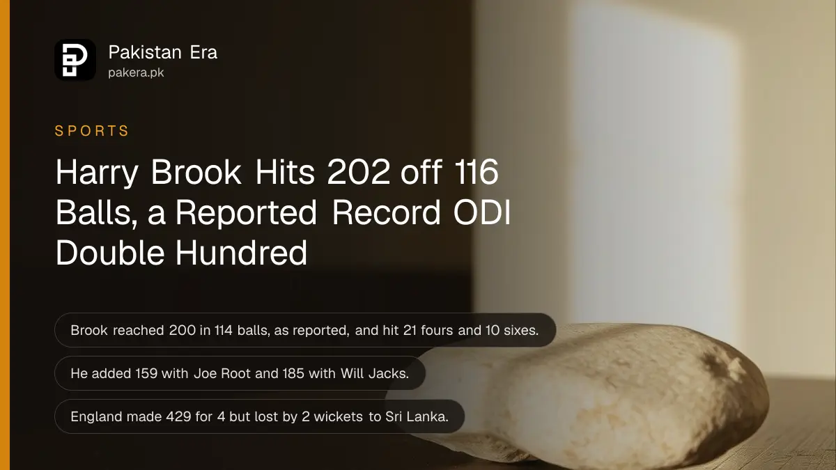 A smooth stone on a dark wooden table, for Harry Brook's double hundred at Rawalpindi