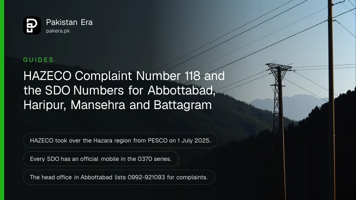 Power lines running across green pine covered hills near Abbottabad under a clear sky