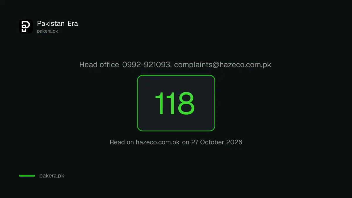 HAZECO complaint number 118 with the Abbottabad head office phone and email