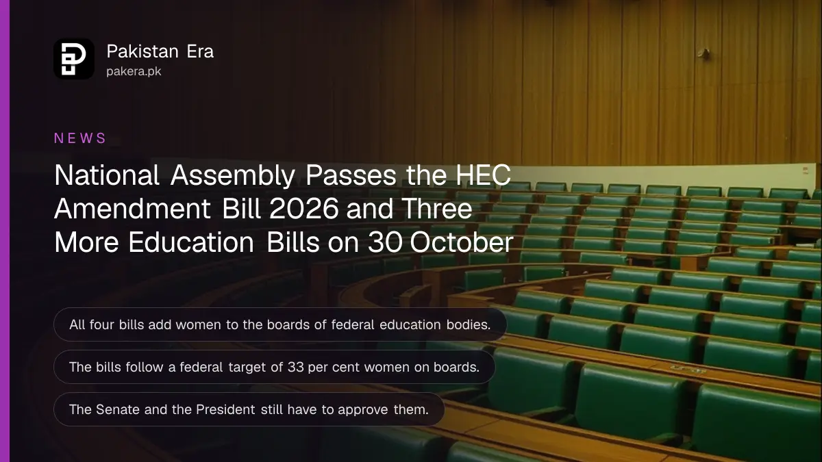 An empty assembly chamber with curved rows of green leather seats under warm lights