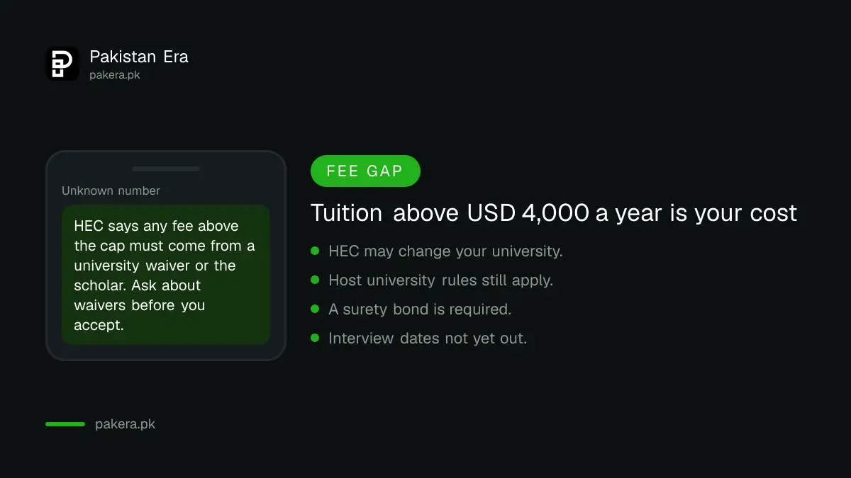 HEC overseas scholarship warning: tuition above USD 4,000 a year must be waived or paid by the scholar