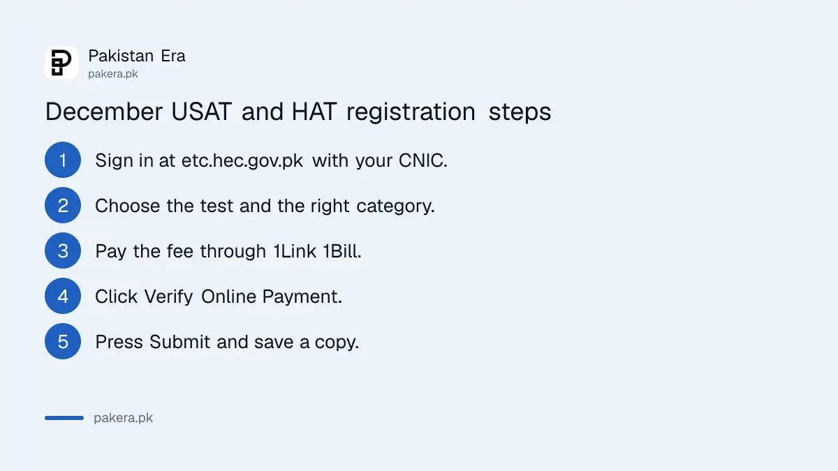 Steps to register for the December 2026 HEC USAT or HAT on the ETC portal