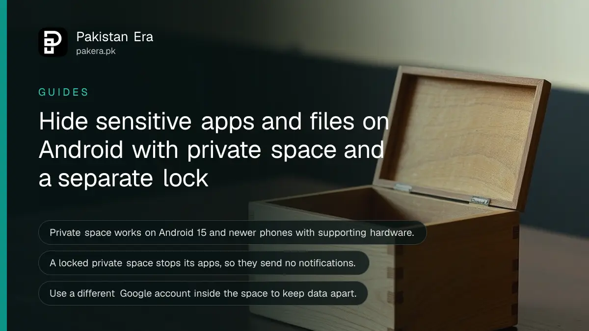 A closed wooden box on a dark wooden table, for a guide to android private space in Pakistan