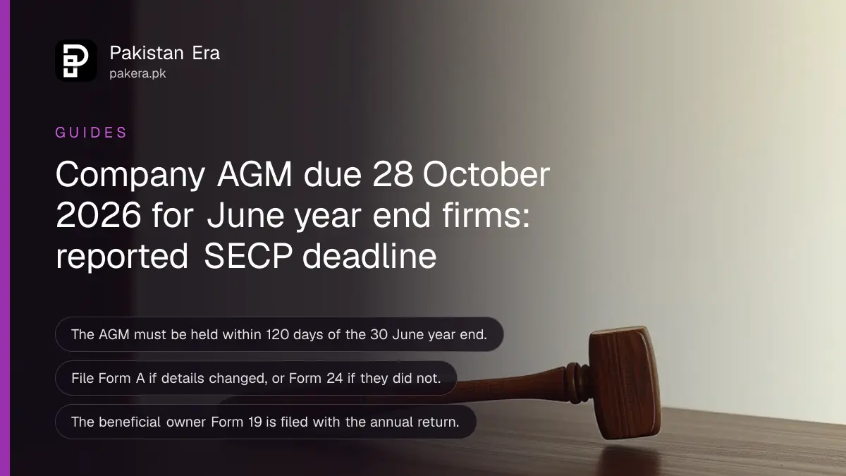 A wooden gavel on a dark table, for a guide to the SECP company AGM deadline in Pakistan