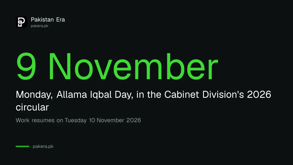 Next public holiday in Pakistan is Monday 9 November 2026, Allama Iqbal Day