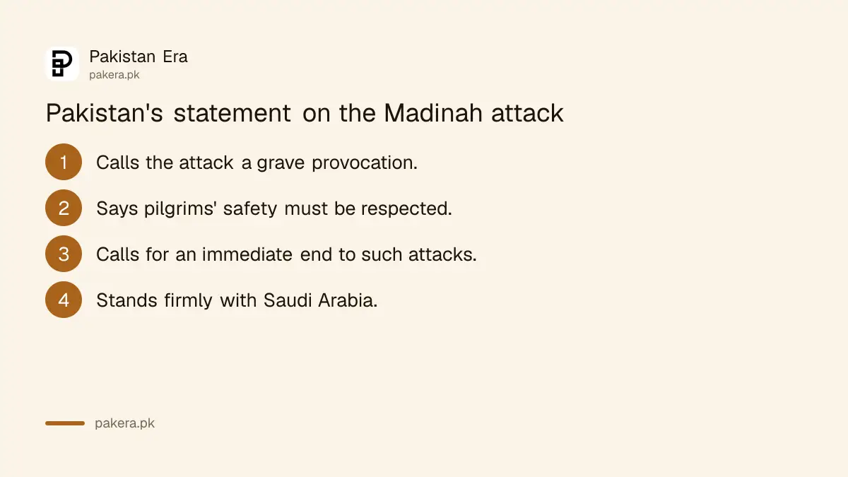 Main points of Pakistan's Foreign Office statement condemning the attack on the Taibah power station in Madinah