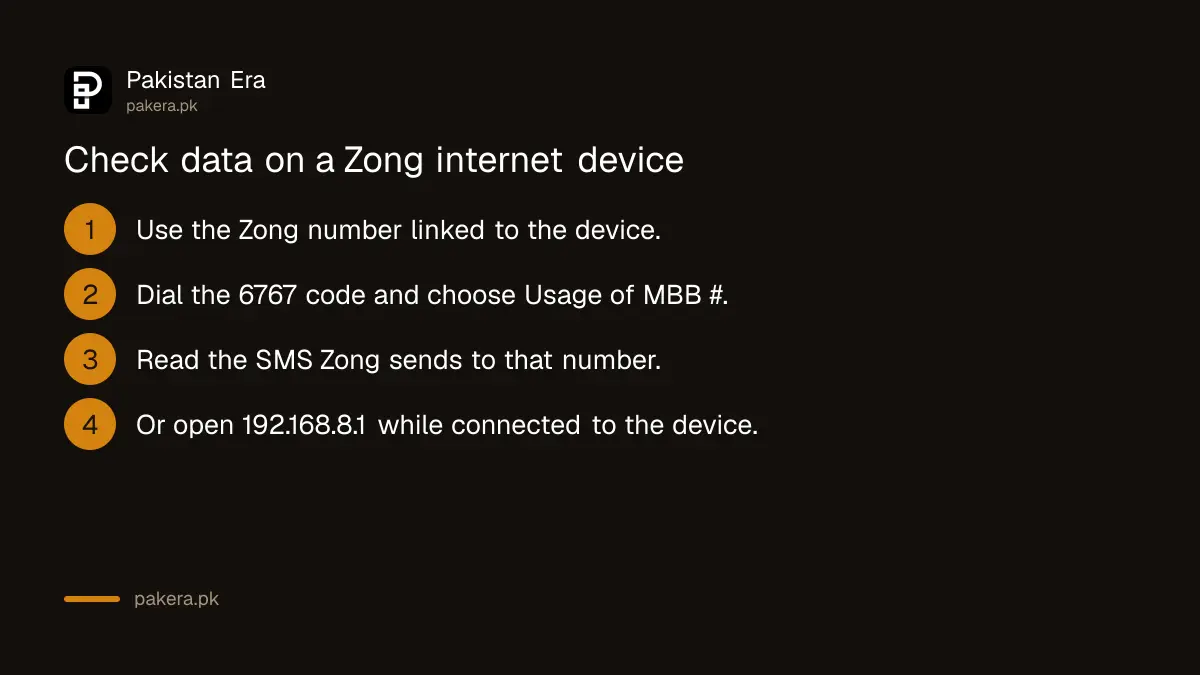 How to check data left on a Zong MBB internet device