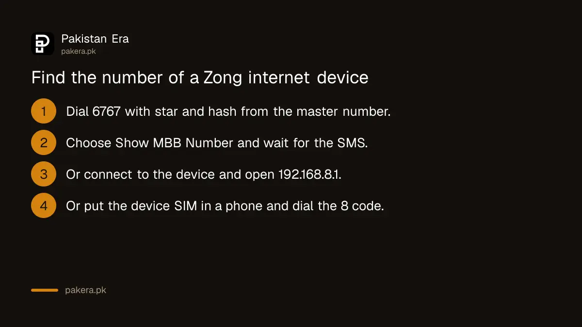 Three ways to find the number of a Zong MBB internet device