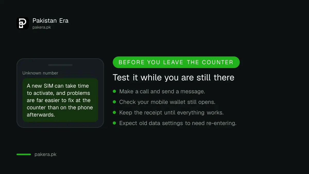 Test a replacement SIM at the counter before leaving