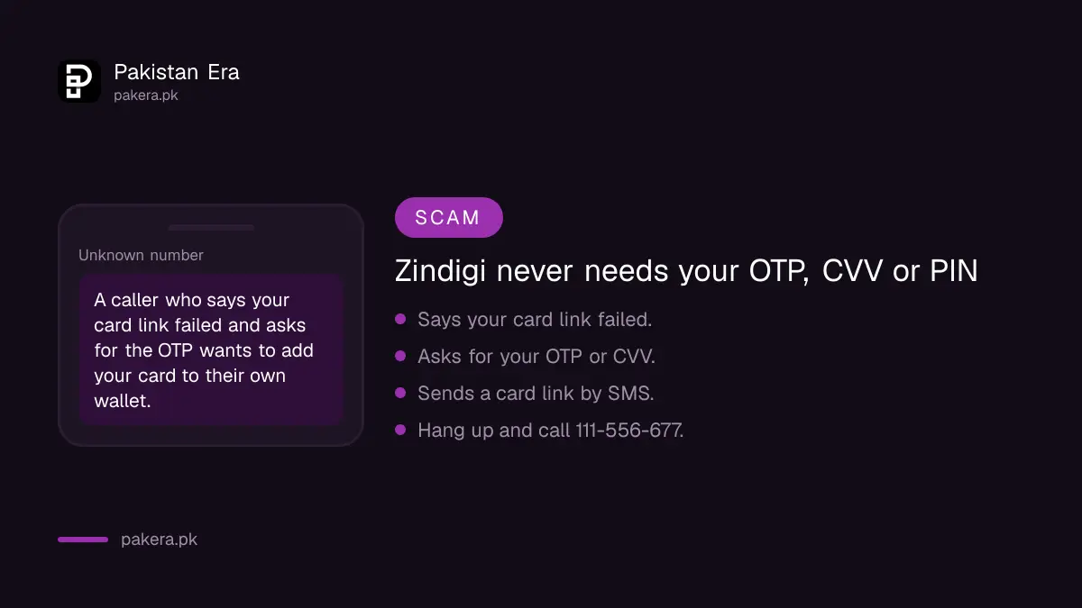 Warning never to share a card OTP, CVV or Zindigi PIN