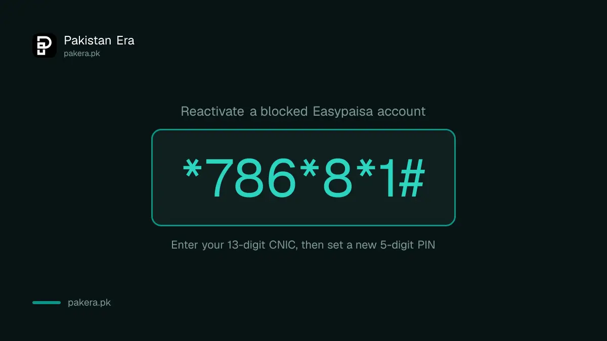 Easypaisa code *786*8*1# to reactivate an account blocked after wrong PIN attempts