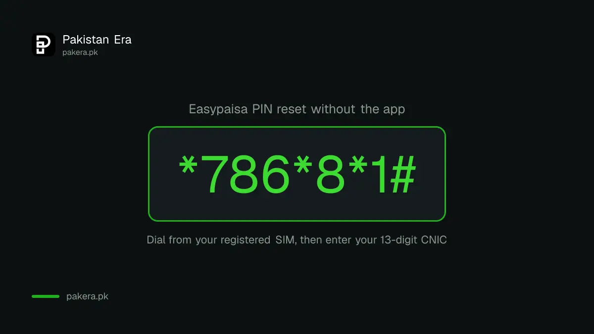Easypaisa PIN reset dial code *786*8*1# as listed on Easypaisa's FAQ