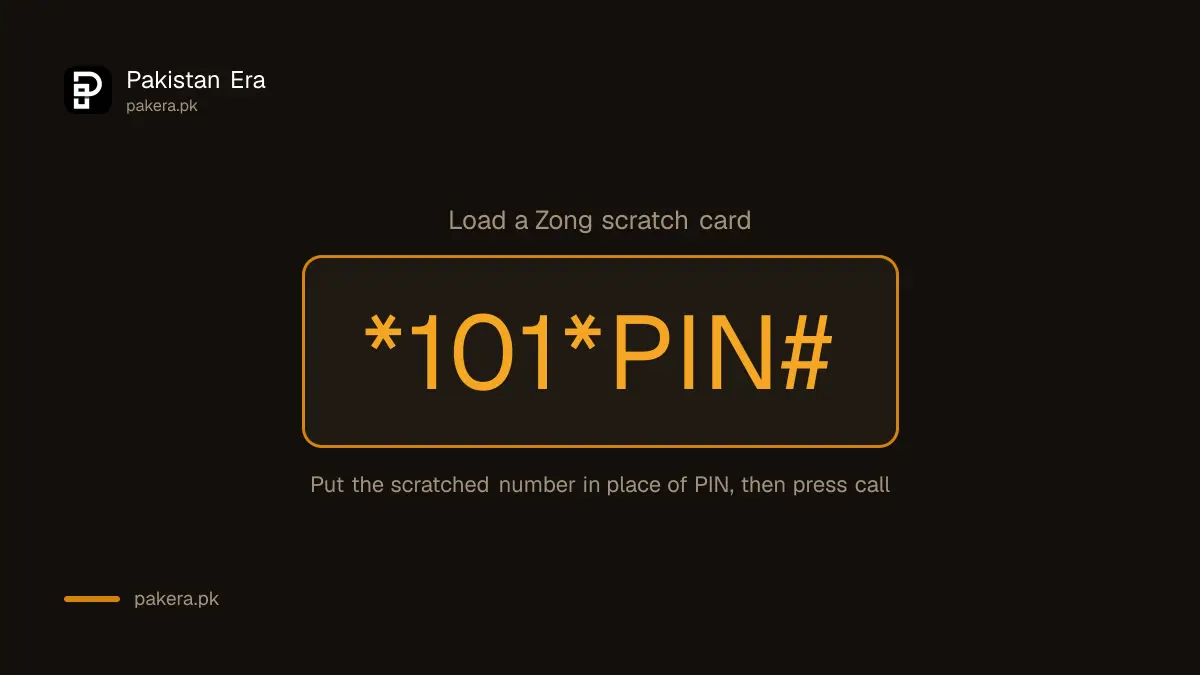 Zong scratch card recharge code *101*PIN#
