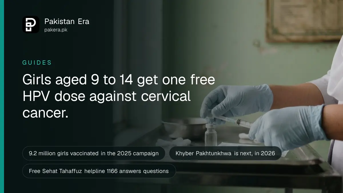 A nurse's gloved hands preparing a small vaccine vial and syringe on a clinic tray in Peshawar