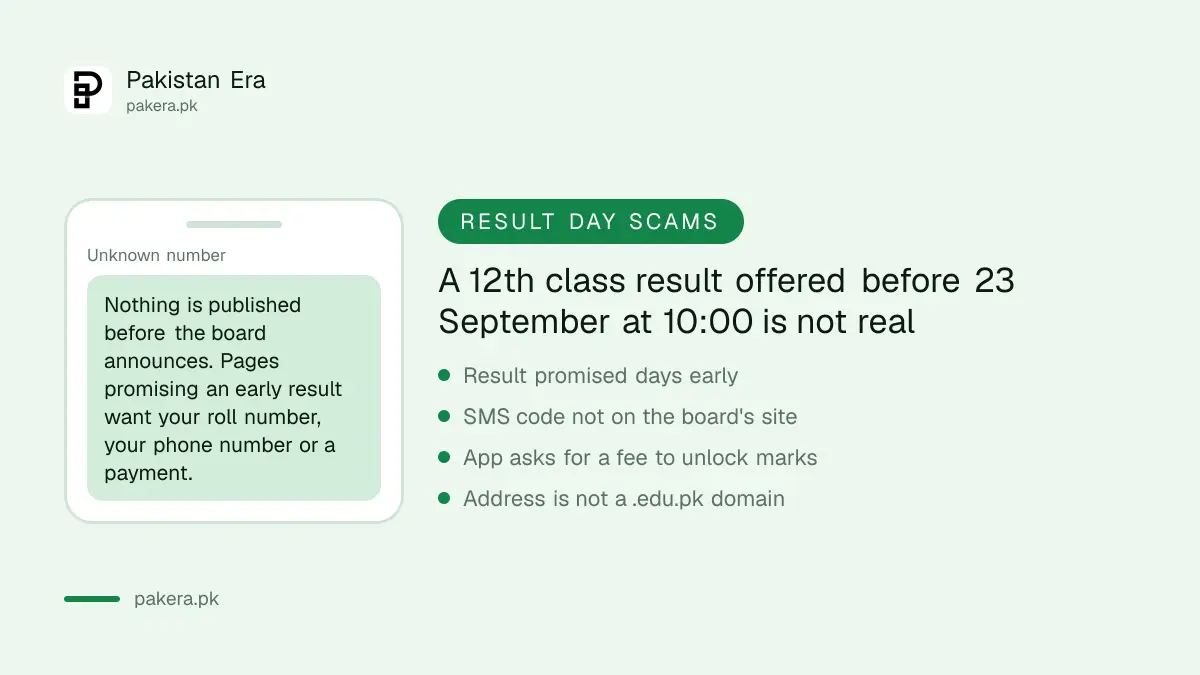 Warning that a 12th class result offered before 23 September at 10:00 is not real