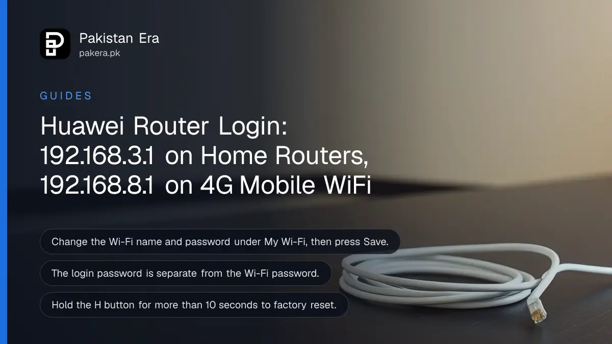 A coil of white network cable on a dark table, for the Huawei router login guide