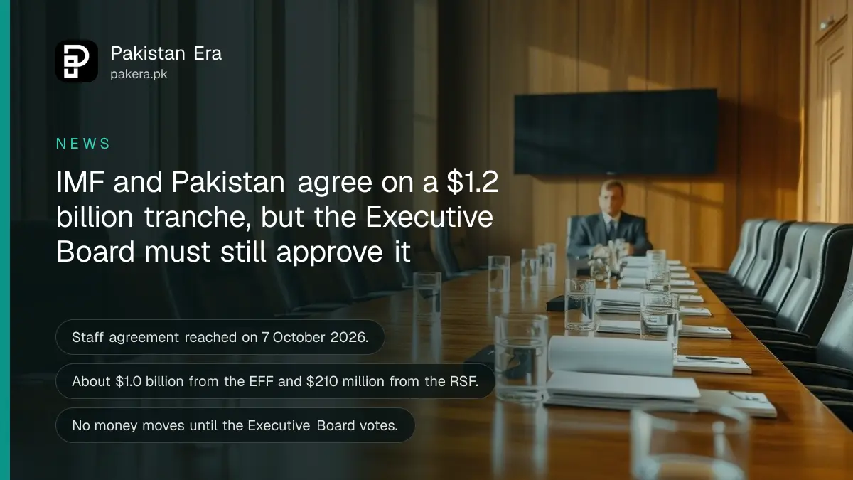 A quiet government meeting room in Islamabad with a long table, empty chairs and folders in soft daylight