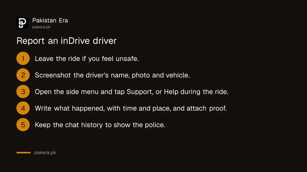 Five steps to report an inDrive driver with evidence