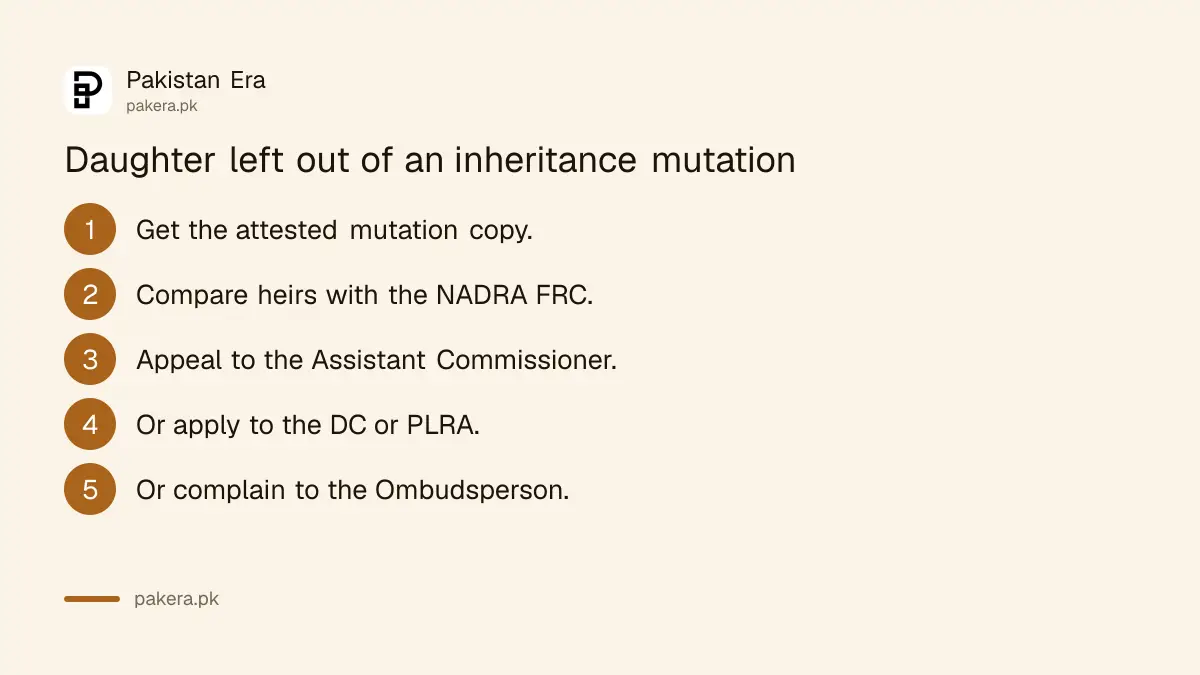 Remedies for a daughter left out of an inheritance mutation in Punjab
