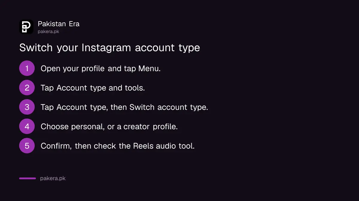 Steps to switch an Instagram business account to a creator or personal account