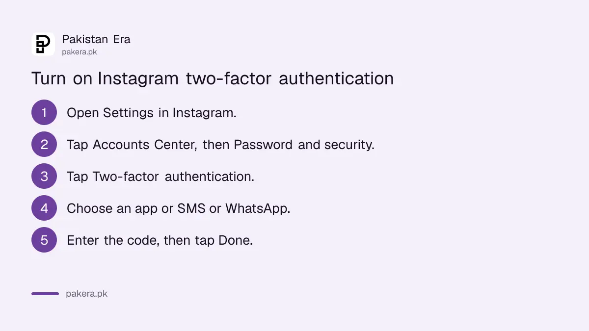 Five steps to turn on Instagram two-factor authentication in Accounts Center