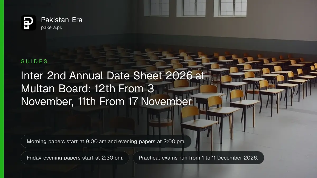 Rows of empty wooden exam desks in a large bright hall with high windows