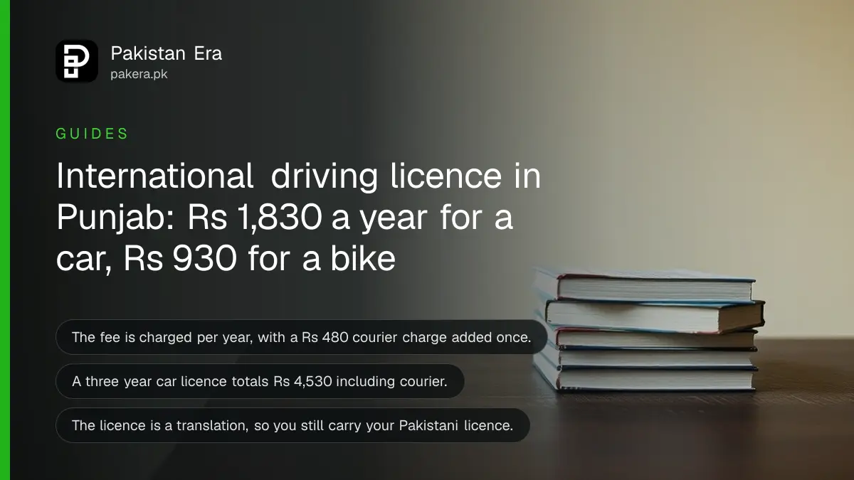 A stack of plain books on a dark wooden table, for a guide to the international driving licence in Punjab