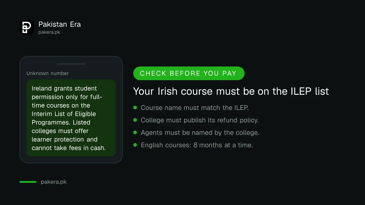 Check an Irish course on the ILEP list before applying for an Ireland student visa from Pakistan