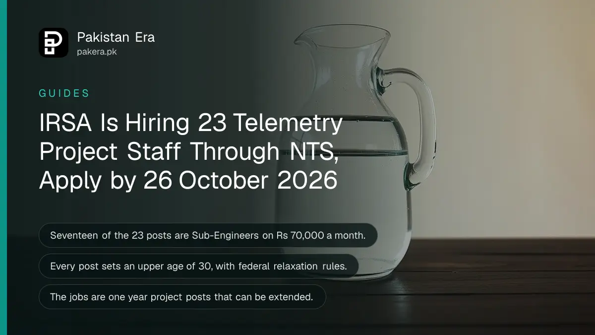 A glass jug of clear water on a dark wooden table against a plain cream wall, for IRSA's telemetry project jobs