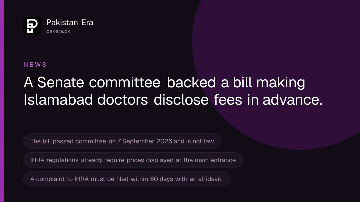 Islamabad Bill to Make Doctors' Fees Public Clears Senate Committee