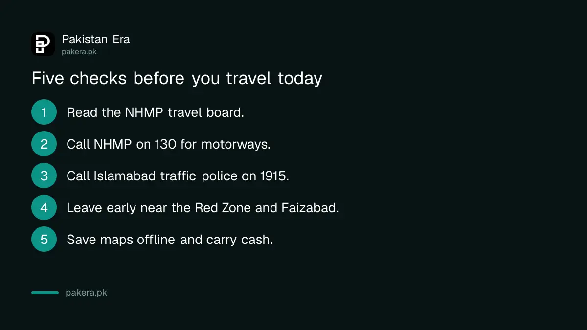 Five checks before travelling in Islamabad and Rawalpindi on 6 October 2026