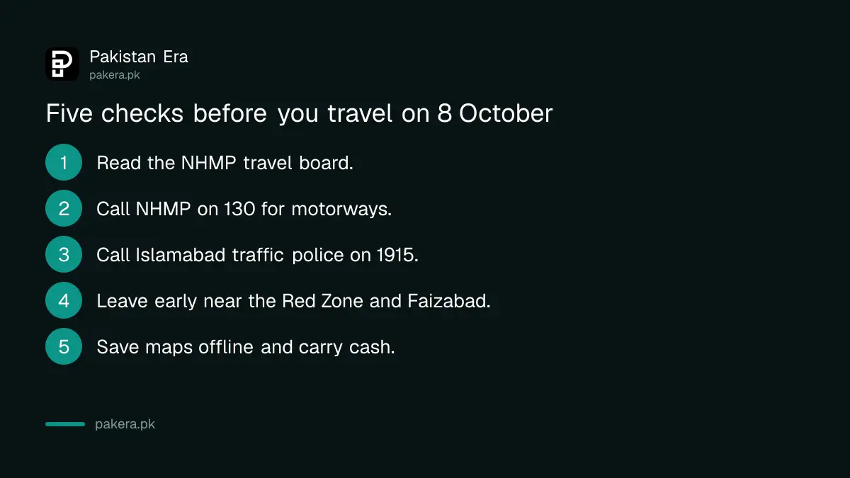 Five checks before travelling in Islamabad and Rawalpindi on 8 October 2026