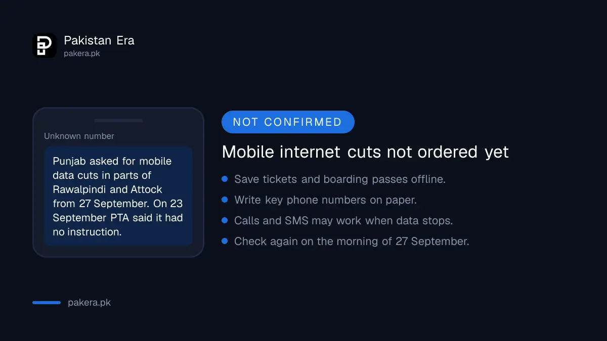 Mobile internet suspension around Islamabad was requested by Punjab but not ordered as of 23 September 2026