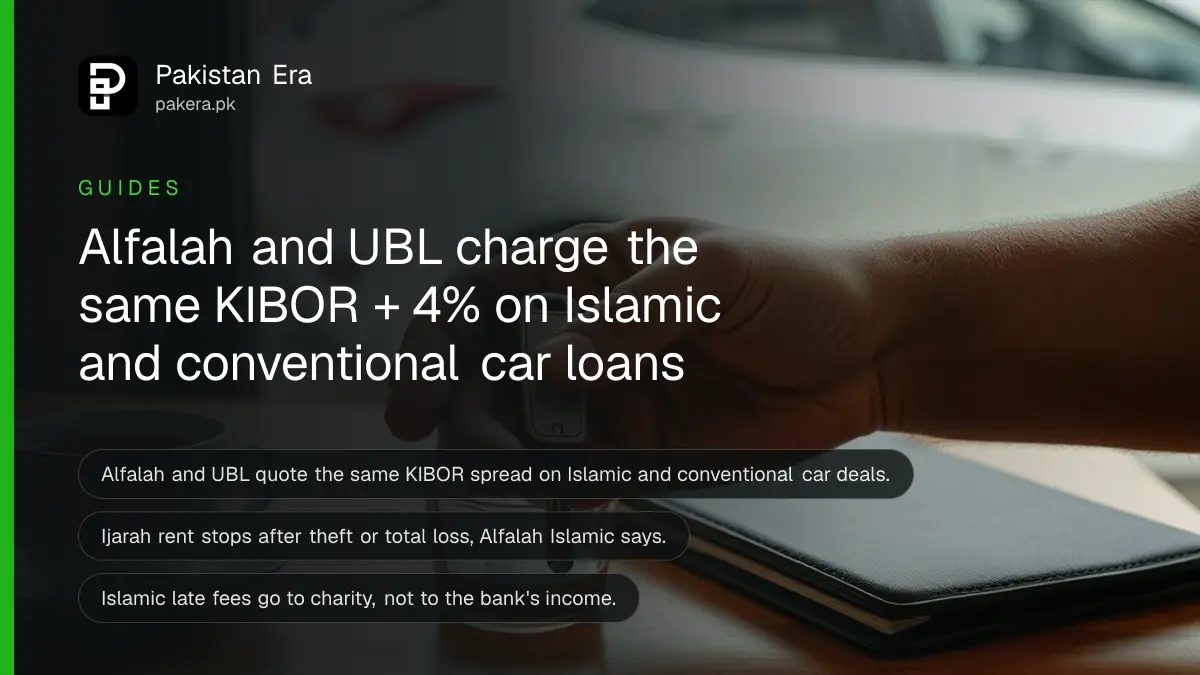 Hands holding a set of car keys over a wooden table beside a cup of tea, illustrating a choice between Islamic and conventional car financing in Pakistan