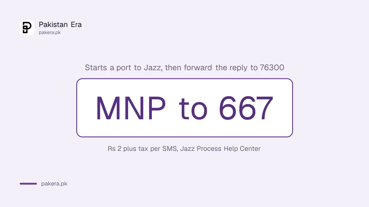 Jazz MNP code in Pakistan: send MNP to 667, then forward the reply to 76300