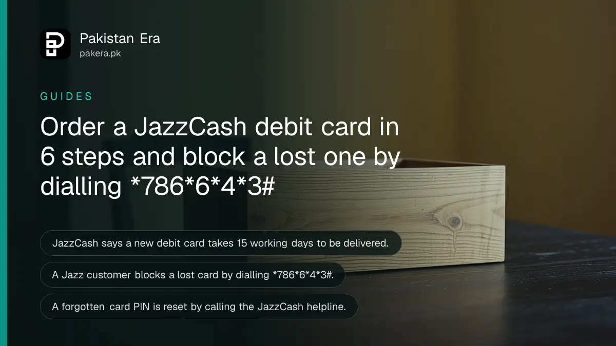 A wooden box on a dark wooden table, for an article on ordering and blocking a JazzCash debit card