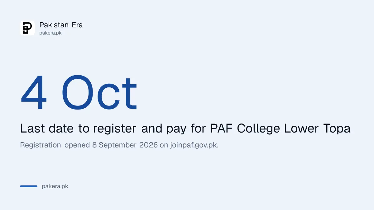 PAF College Lower Topa class VIII registration closes 4 October 2026