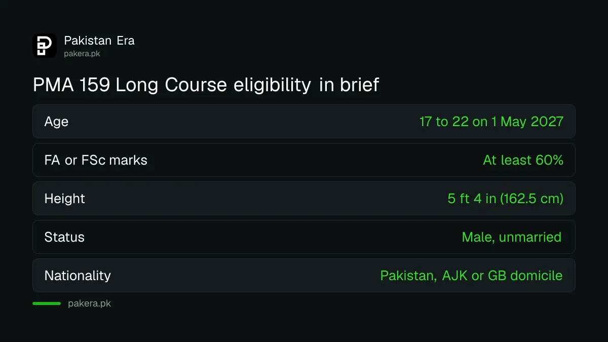 PMA 159 Long Course eligibility: age, marks, height and marital status