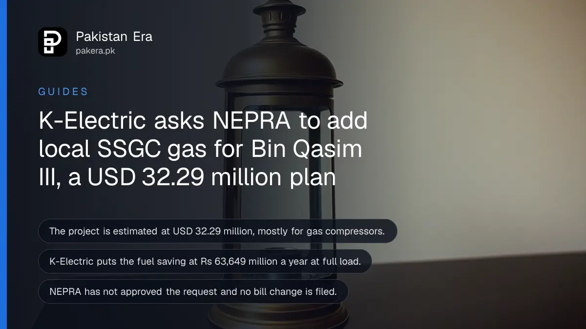 A brass lantern on a dark wooden table, for a report on K-Electric BQPS III indigenous gas