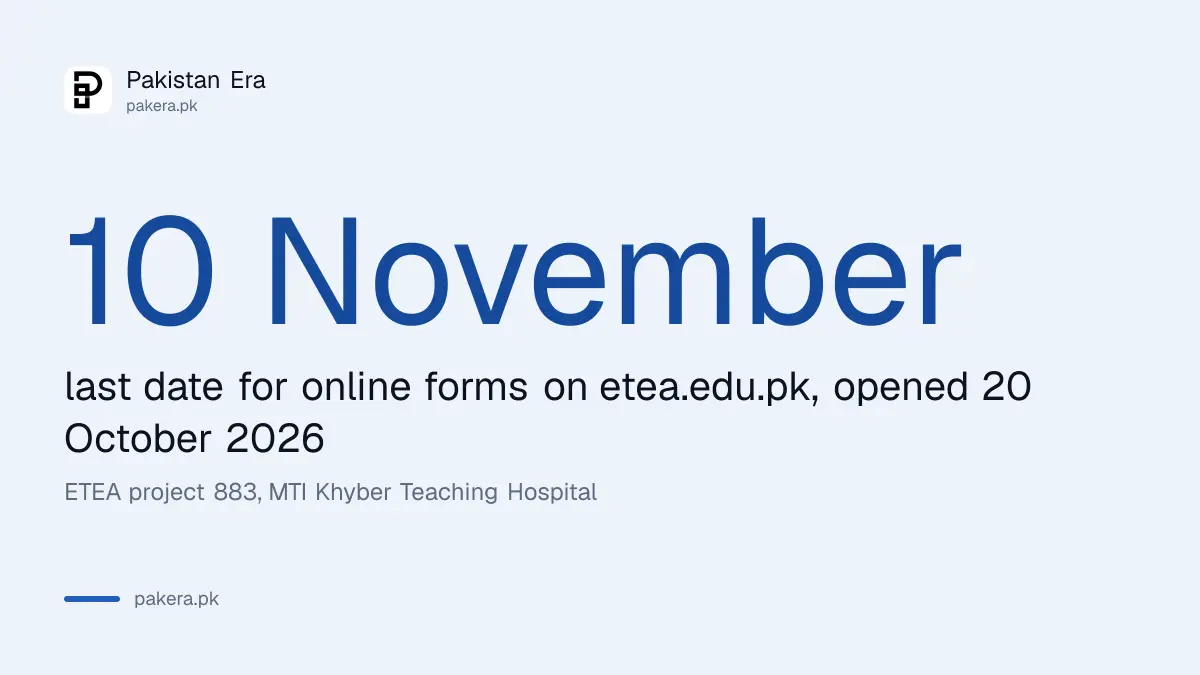 Khyber Teaching Hospital jobs 2026 last date 10 November on ETEA project 883