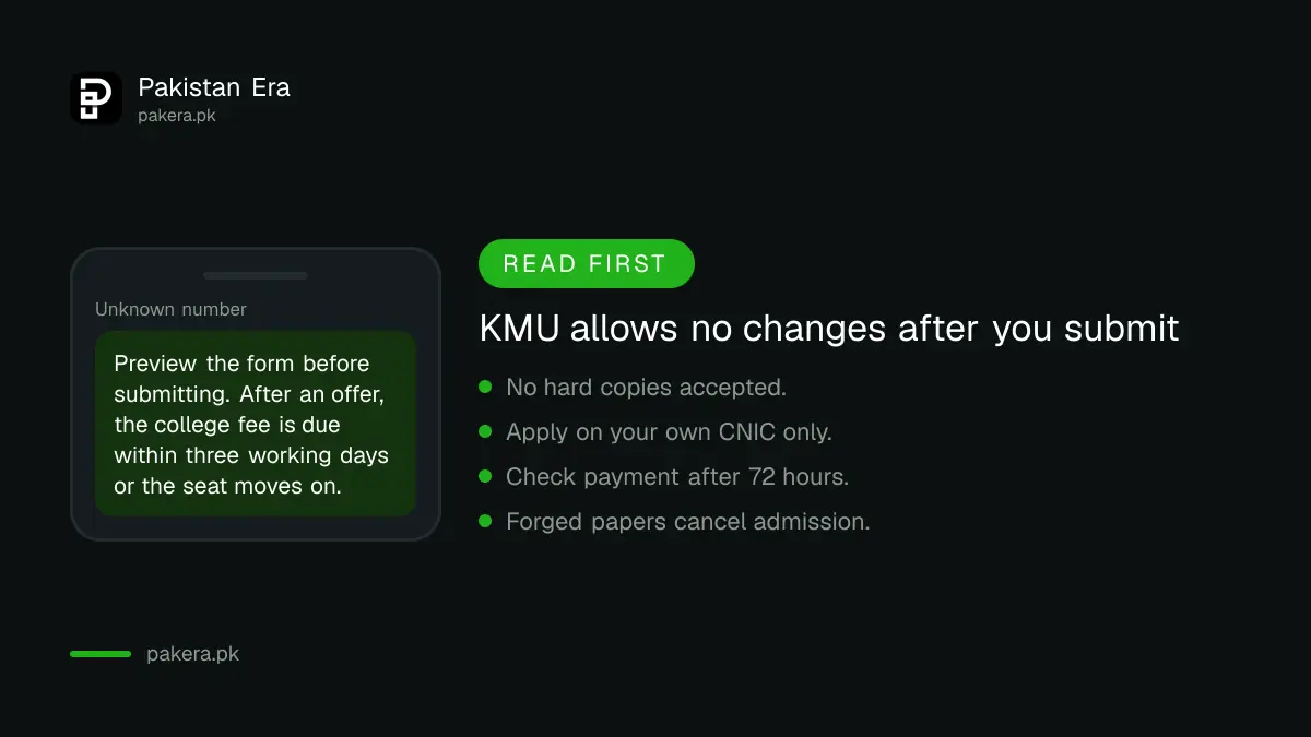 KMU admission warnings: no changes after submission, fee within three working days of an offer, no hard copies